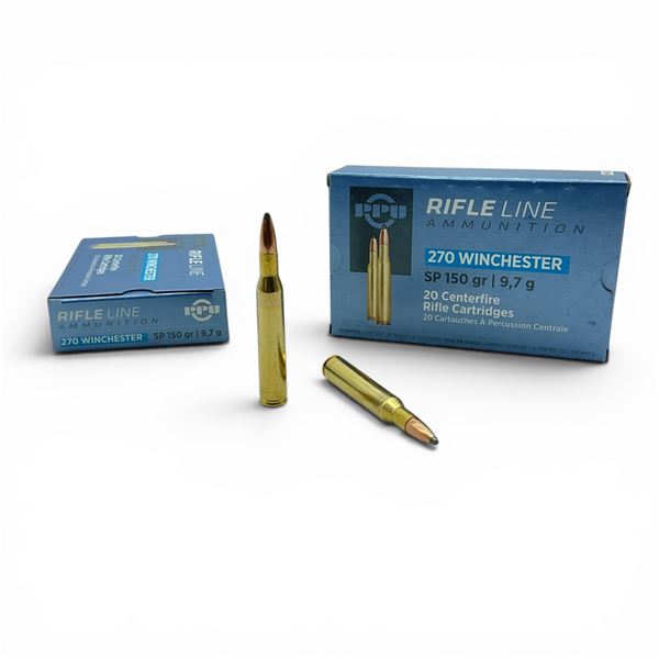 PPU Rifleline 270 Winchester 150 Grain SP Ammunition, 40 Rounds