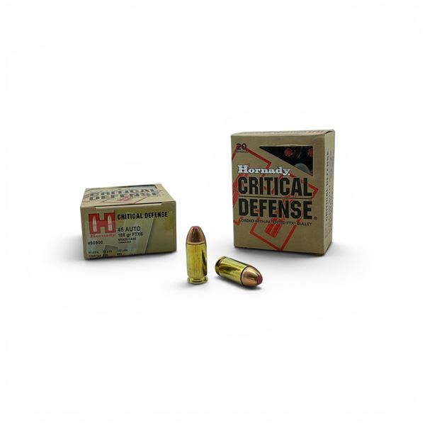 Hornady Critical Defense 45 Auto 185 Grain FTX Ammunition, 40 Rounds