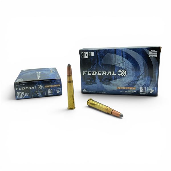 Federal Power Shok 303 Brit 180 Grain JSP Ammunition, 40 Rounds