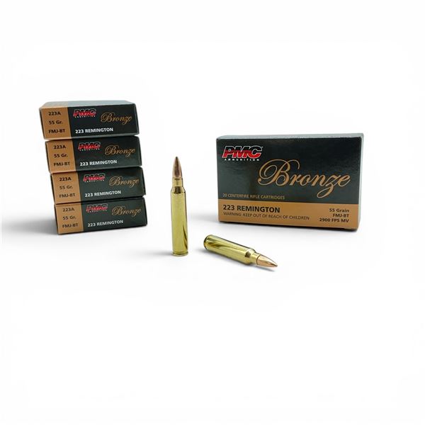 PMC Bronze 223 Remington 55 Grain FMJ-BT Ammunition, 100 Rounds