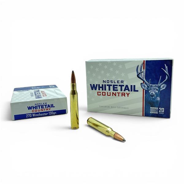 Nosler Whitetail Country 270 Winchester 130 Grain SBSP Ammunition, 40 Rounds