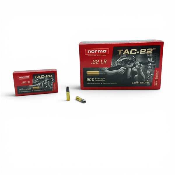 Norma Tac-22 22 LR 40 Grain LRN Ammunition, 500 Rounds