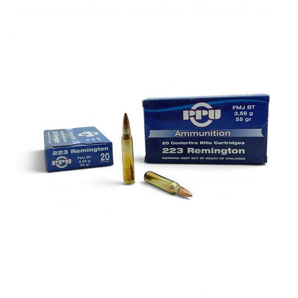 PPU 223 Remington 55 Grain FMJ BT Ammunition, 40 Rounds
