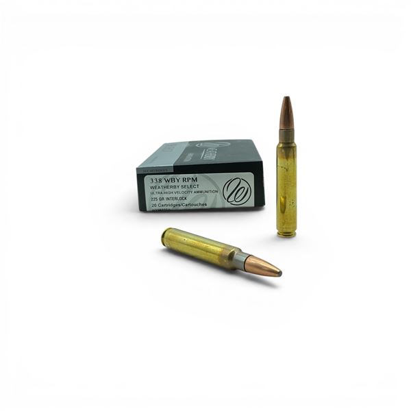 Weatherby Select 338 WBY RPM 225 Grain Interlock Ultra-High Velocity Ammunition, 20 Rounds