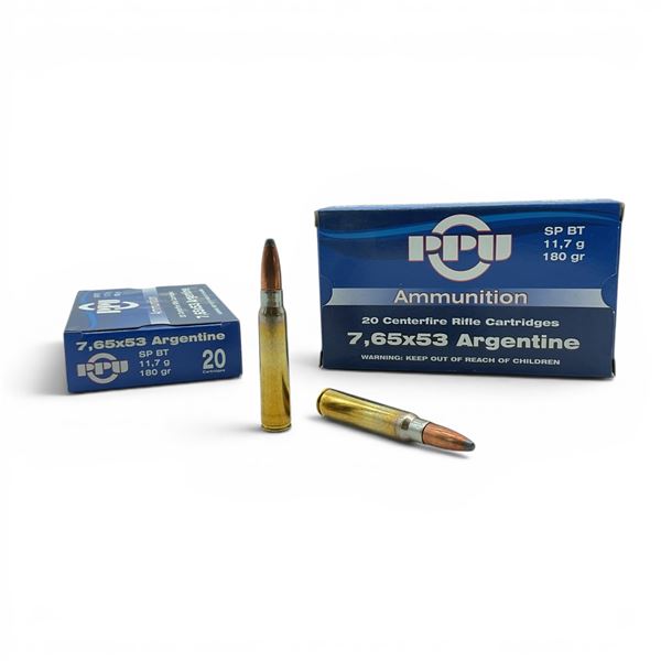 PPU 7.65 X 53 Argentine 180 Grain SP BT Ammunition, 40 Rounds