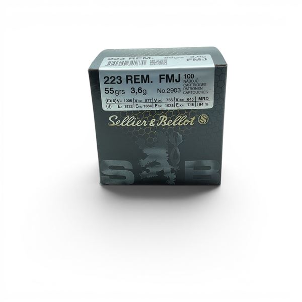 Sellier & Bellot 223 Rem 55 Grain FMJ Ammunition, 100 Rounds