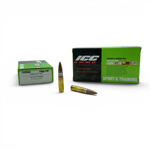 ICC Sport & Training 300 BLK 110 Grain Green Elite PNT Ammunition, 40 Rounds