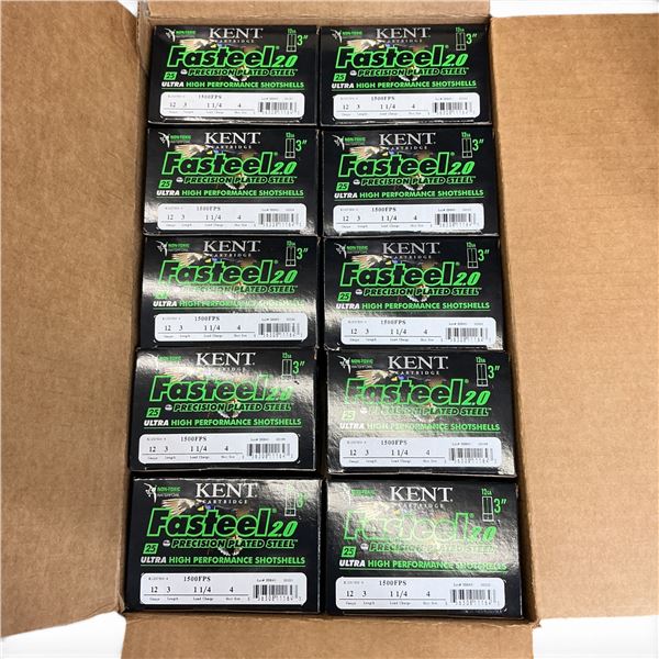 Kent Fasteel 12 Ga 3" K123FS36-4 #4 Shot Ammunition, 250 Round Case