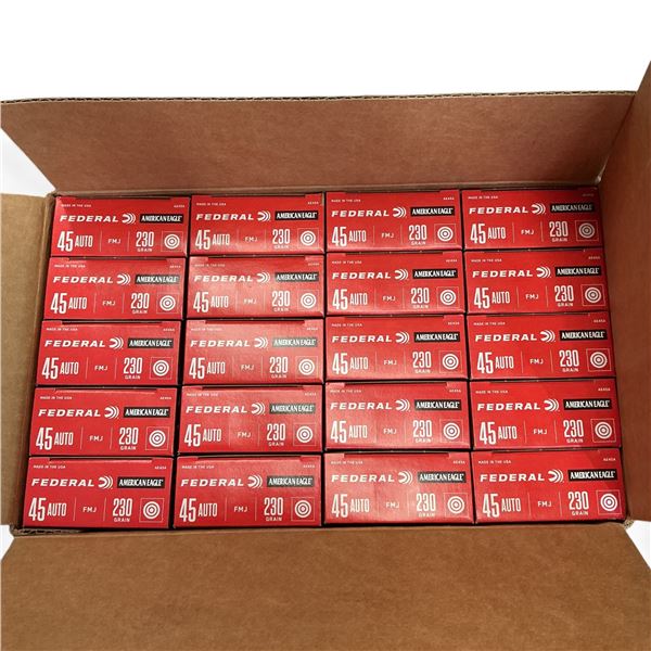 Federal American Eagle AE45A 45 Auto 230 Grain FMJ Ammunition, 1000 Round Case