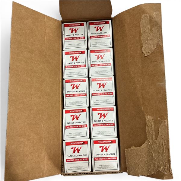 Winchester Target & Practice W9MM50 9mm Luger 115 Grain FMJ Ammunition, 1000 Round Case