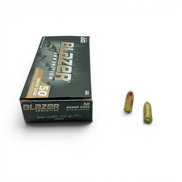 CCI Blazer 9mm Luger 124 Grain FMJ Ammunition, 50 Rounds