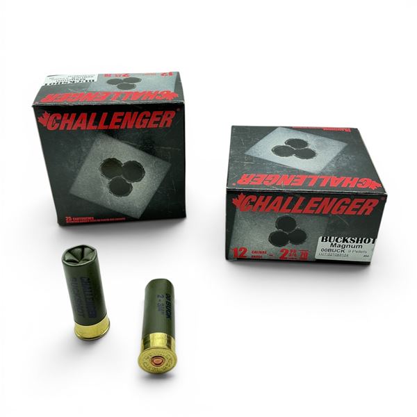 Challenger 12 Gauge 2 3/4" 9 Pellet 00 Buck Ammunition, 50 Rounds