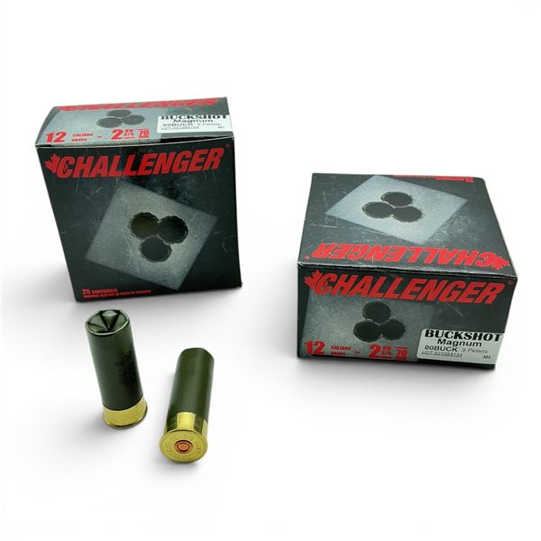 Challenger 12 Gauge 2 3/4" 9 Pellet 00 Buck Ammunition, 50 Rounds