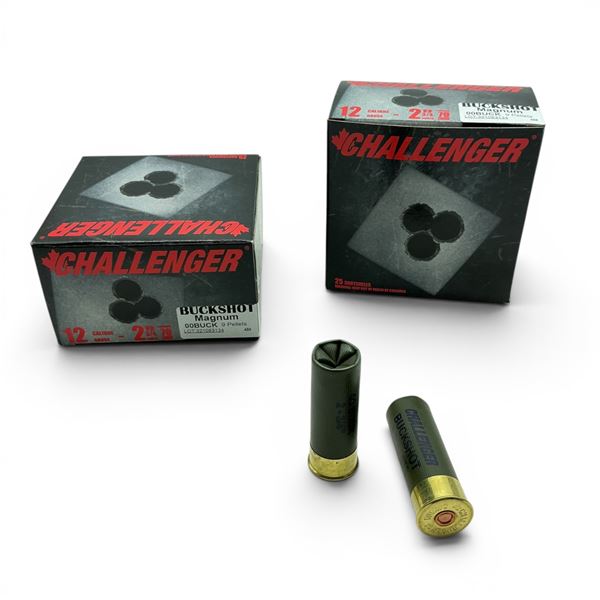 Challenger 12 Gauge 2 3/4" 9 Pellet 00 Buck Ammunition, 50 Rounds