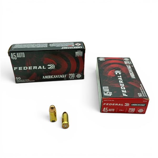 Federal American Eagle 45 Auto 230 Grain FMJ Ammunition, 100 Rounds