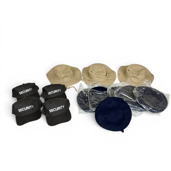 Security Hats, Adjustable X 4, Bush Hat Size Med X 3, Beret's Size 7 1/8", Blue X 6 Qty