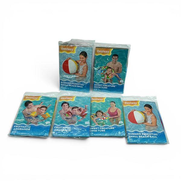 Bestway Sweet Creature Swim Tube, 22" X 2, Summer Essential Small Beach Ball, 20" X 2 Qty