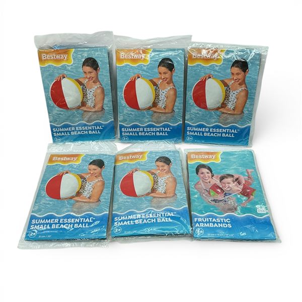 Bestway Sweet Creature Swim Tube, 22" X 2, Summer Essential Small Beach Ball, 20" X 2 Qty
