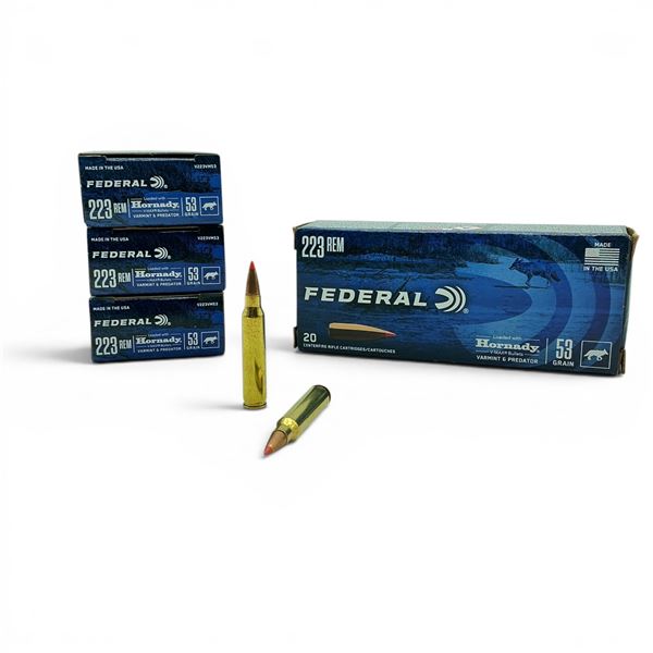 Federal Varmint and Predator 223 Rem 53 Grain Hornady V-Max Bullet Ammunition, 80 Rounds