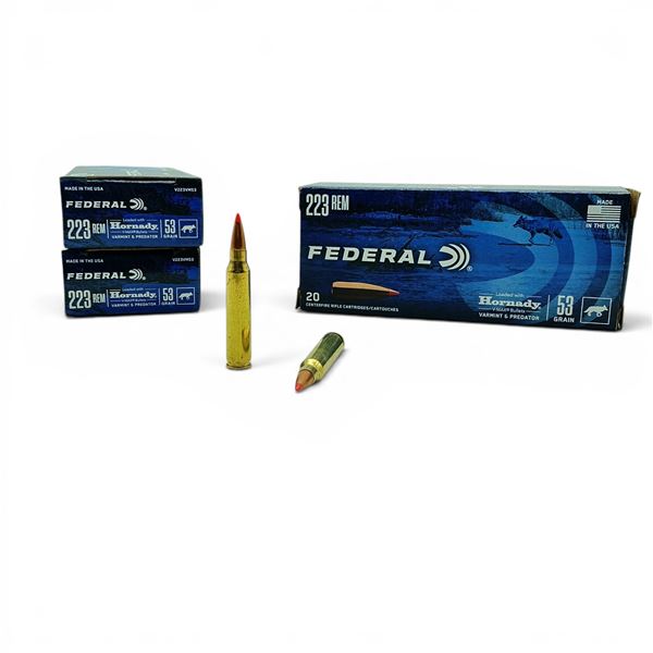 Federal Varmint and Predator 223 Rem 53 Grain Hornady V-Max Bullet Ammunition, 60 Rounds