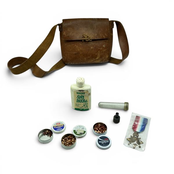 Leather Satchel with Percussion Caps, Key, Medal