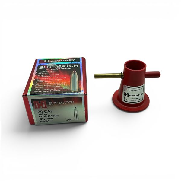 Hornady ELD Match 30 Cal .308" 168 Grain Projectiles, 100 Qty and Powder Trickler Piece