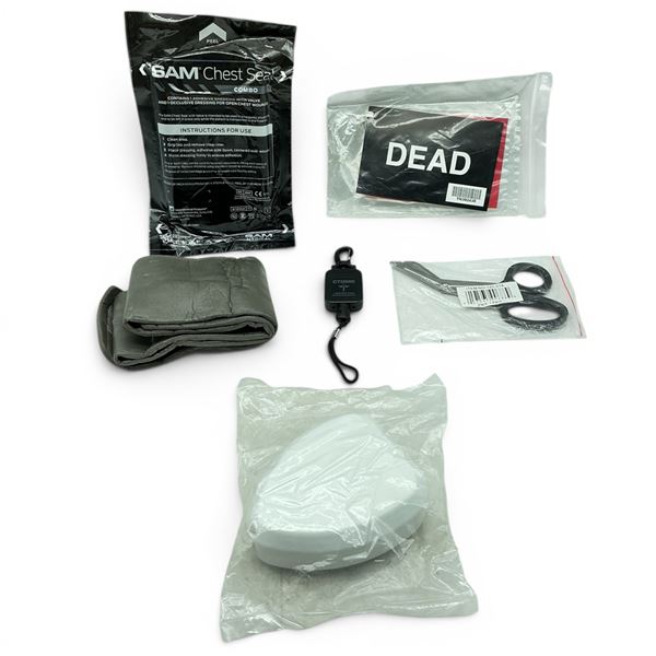 First Aid Kit Includes Mask, Assessment Tool, Chest Seal, Splint, Scissors and Retractable Lanyard