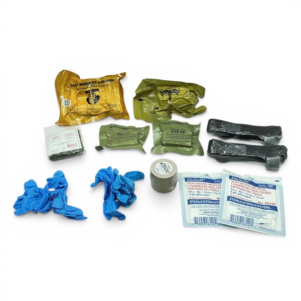 First Aid Kit Includes Gauze, Bandages, Compresses, Tourniquet X 2, Gloves and Tape