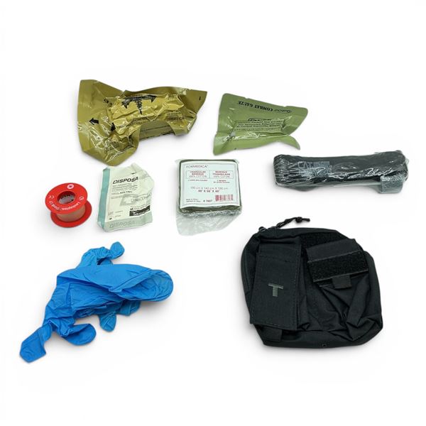 First Aid Kit Including Bandages, Gauze, Tourniquet, Case and Tape
