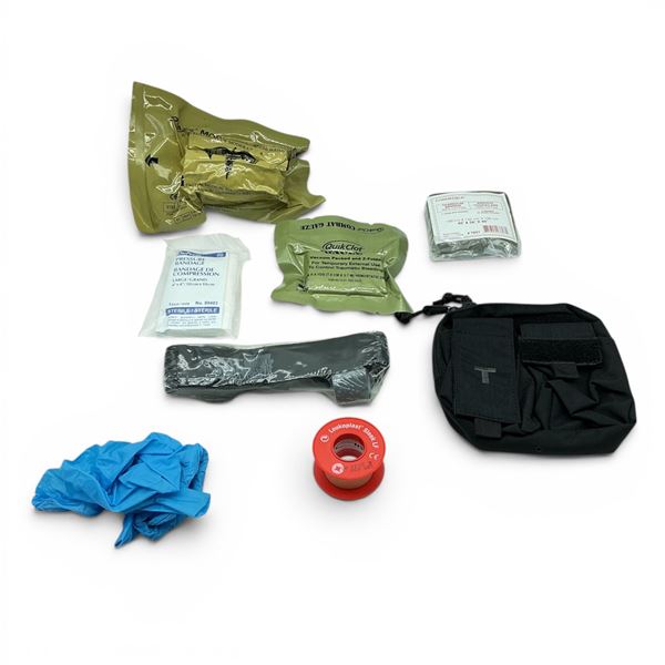 First Aid Kit Including Bandages, Gauze, Tourniquet, Case and Tape