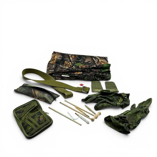 Epaulettes, Wallet, Leather Camo Gloves Size Med, Belt Size Small, Cleaning Accessories and Blanket