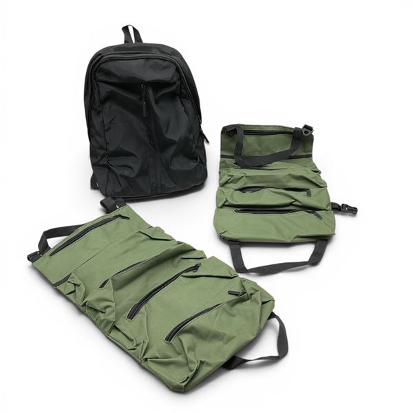 BackPack, Small 15" X 10" X 5" and Roll-Up /Hanging Organizer X 2