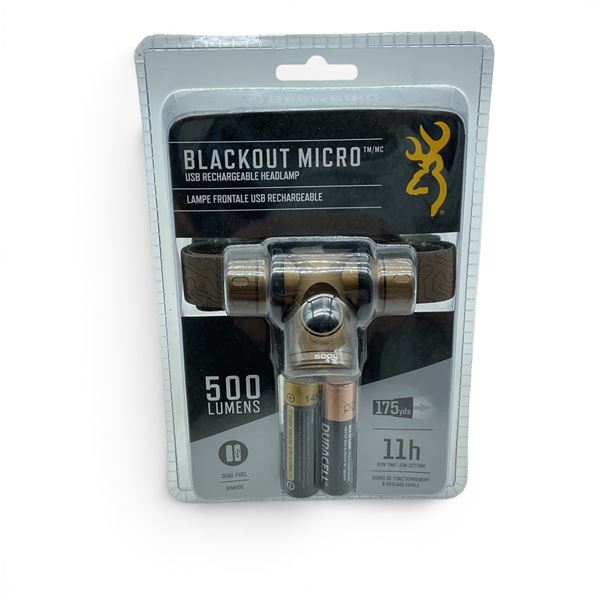 Browning 500 Lumens Blackout Micro USB Rechargeable Headlamp, New