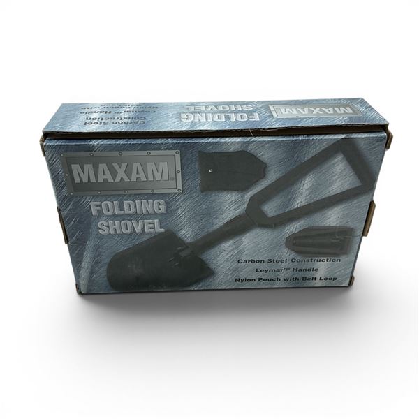 Maxam Carbon Steel Folding Shovel with Nylon Belt Loop Pouch, New