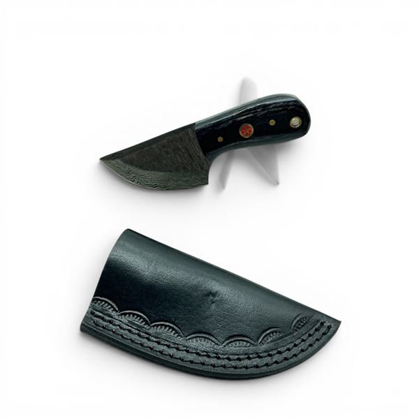 3" Folding Damascus Blade Knife with Belt Sheath