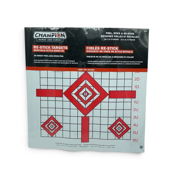 Champion Re-Stick Target Redfield- Style Sight In, 25 Sheet Peel And Stick Pad, New