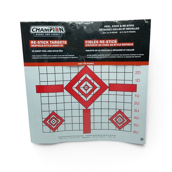 Champion Re-Stick Target Redfield- Style Sight In, 25 Sheet Peel And Stick Pad, New