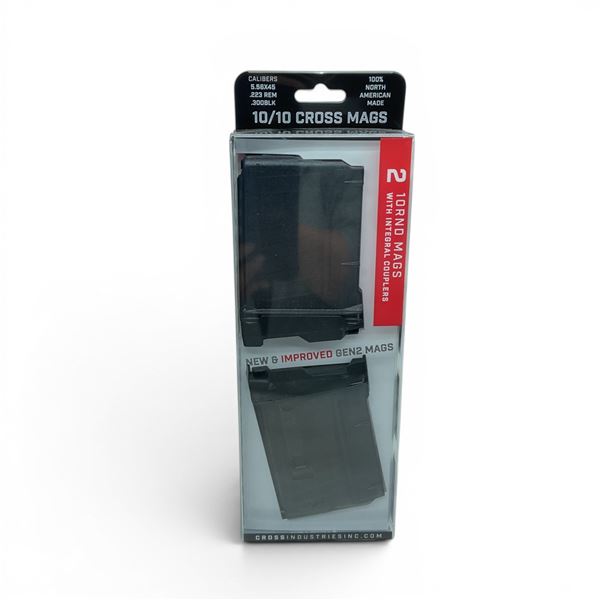 Cross Industries Gen 2 10/10 5.56/223 Rem/ 300 Blk 10 Round Pistol Mags X2 With Couplers, New