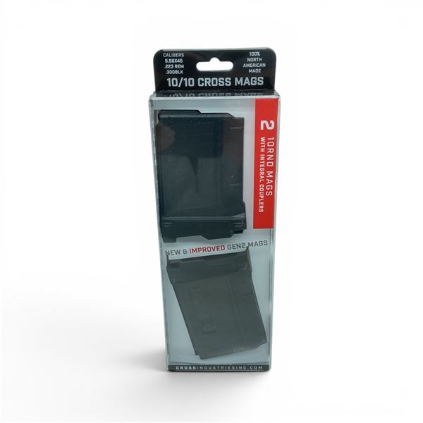Cross Industries Gen 2 10/10 5.56/223 Rem/ 300 Blk 10 Round Pistol Mags X2 With Couplers, New