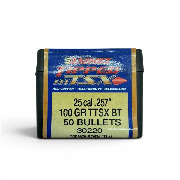Barnes 25 Cal (.257"), 100 Grain TTSX BT Projectiles, 50 Qty