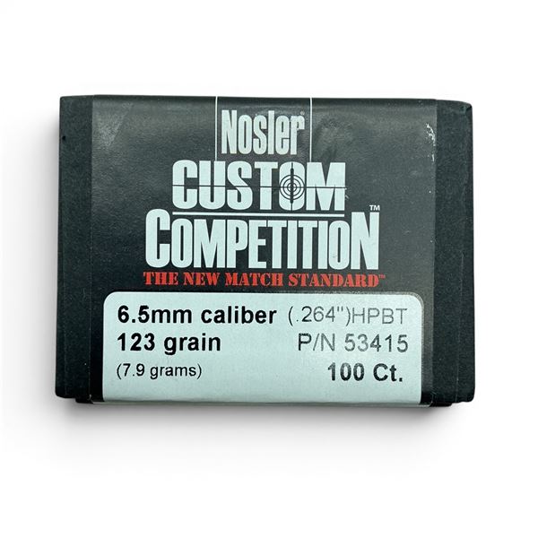 Nosler Custom Competition 6.5mm Caliber (.264"), 123 Grain HPBT Projectiles, 100 Qty