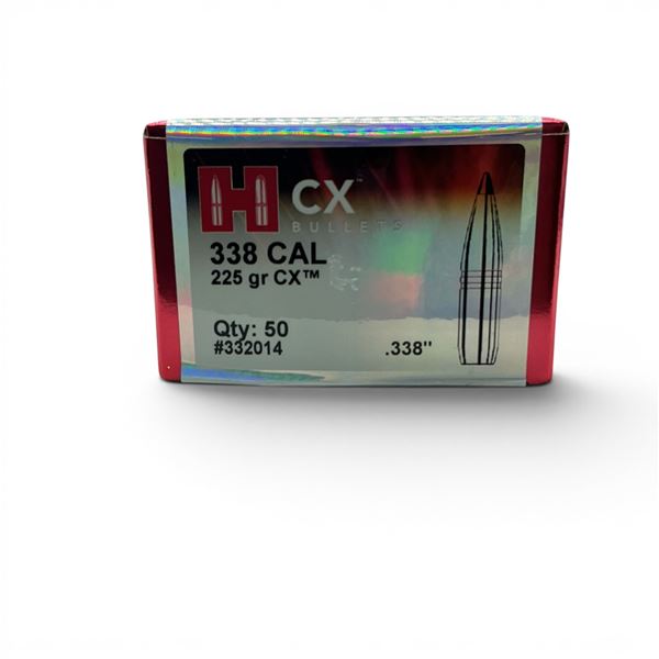 Hornady 338 Cal (.338"), 225 Grain CX Projectiles, 50 Qty