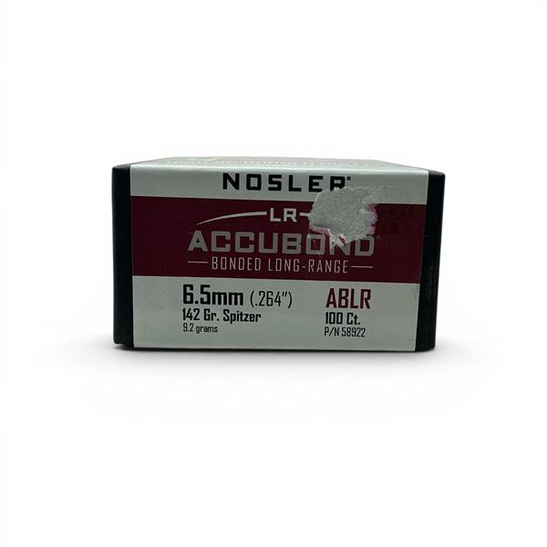 Nosler LR AccuBond 6.5mm Caliber (.264"), 142 Grain Spitzer ABLR Projectiles, 100 Qty