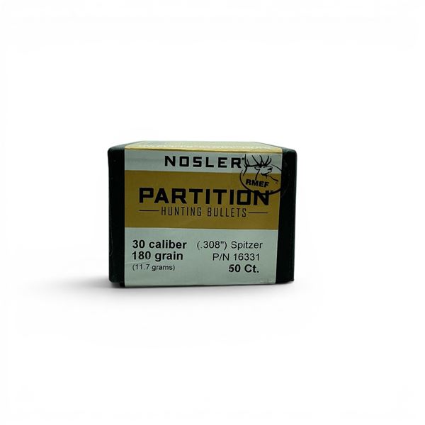 Nosler Partition 30 Caliber (.308"), 180 Grain Spitzer Projectiles, 50 Qty