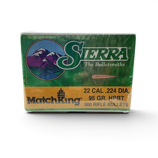 Sierra MatchKing 22 Cal (.224"), 95 Grain HPBT Projectiles, 500 Qty