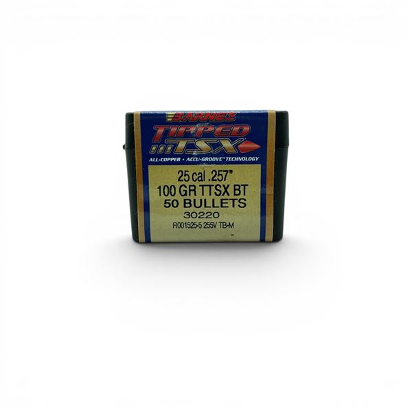 Barnes 25 Cal (.257"), 100 Grain TTSX BT Projectiles, 50 Qty
