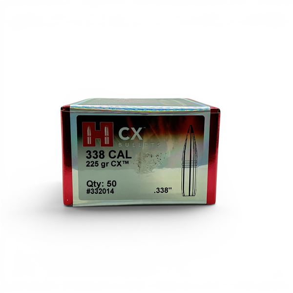 Hornady 338 Cal (.338"), 225 Grain CX Projectiles, 50 Qty
