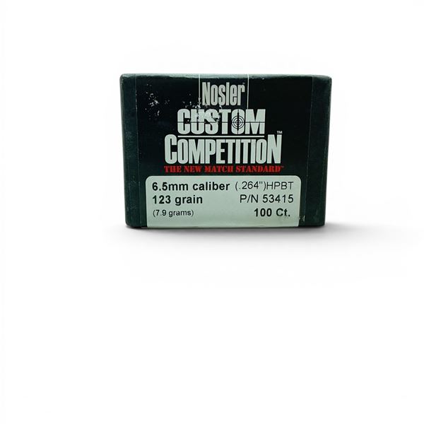 Nosler Custom Competition 6.5mm (.264"), 123 Grain HPBT Projectiles, 100 Qty