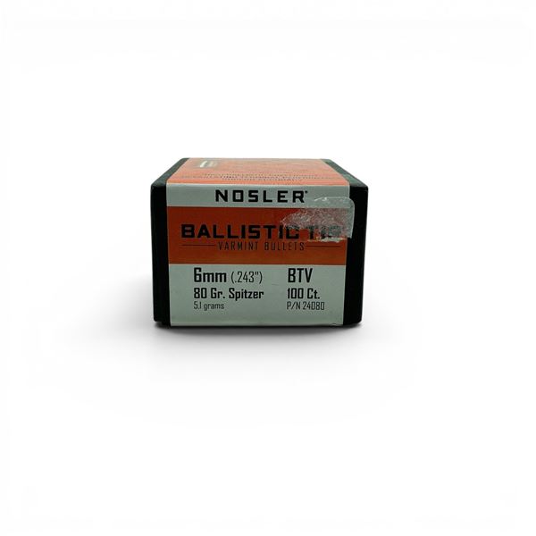 Nosler Ballistic Tip 6mm (.243"), 80 Grain Spitzer BTV Projectiles, 100 Qty