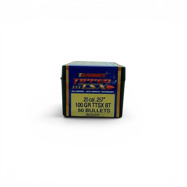 Barnes 25 Cal (.257"), 100 Grain TTSX BT Projectiles, 50 Qty
